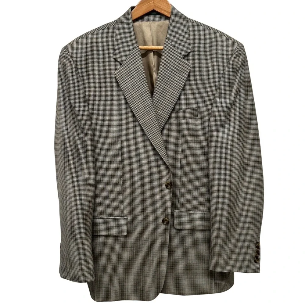 Lauren Ralph Lauren Silk Wool Houndstooth Sport Coat Blazer 42R Made in Canada